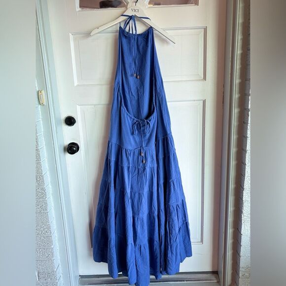 Nwt Free People Somewhere Sunny Drop-Waist Maxi Dress Baja Blue - Picture 5 of 9